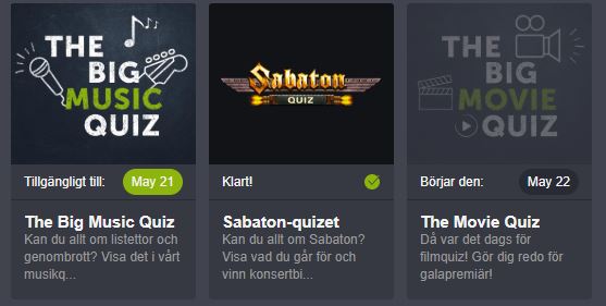 Nuvarande quiz hos ComeOn Casino